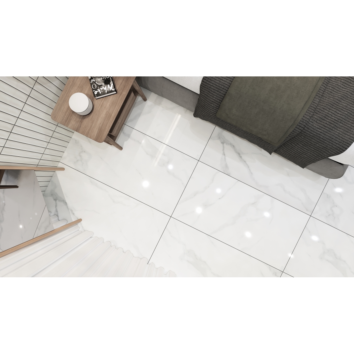 Contessa Polished porcelain tile in Oro and Dama colors, 23x23 and 11x23 sizes, polished finish, durable porcelain material